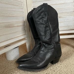 Black leather cowboy boots